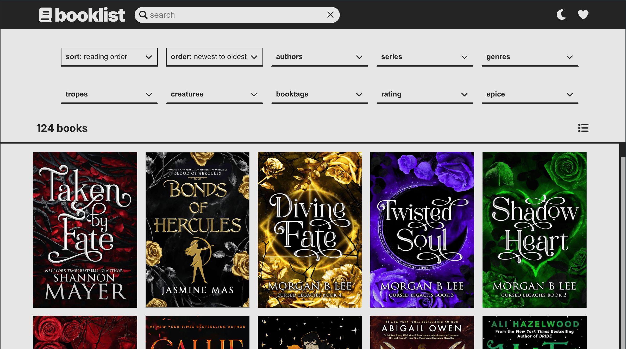 Screenshot of Booklist: Next.js Edition website.